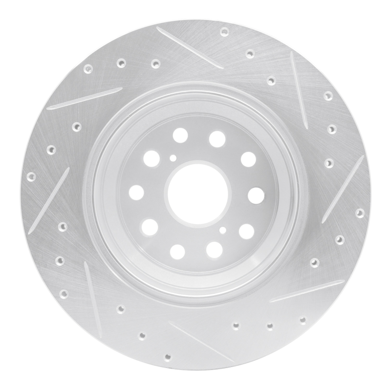 Lexus LS600h Brake Rotor (1) - Left Rear - R1 Concepts - Drilled & Slotted - Silver - `07-`17